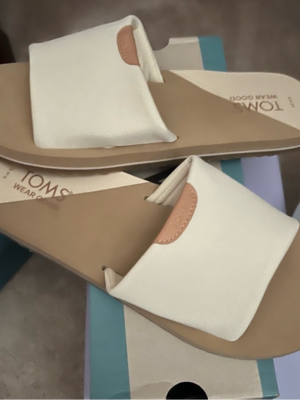 TOMS Cream Wide Strap Slide Sandals